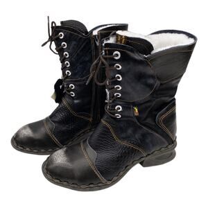 TMA EYES Black Croc Embossed Leather Winter Combat Boots 9.5 Women's